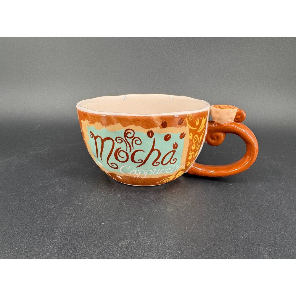 Pier 1 Imports Mocha Cappuccino Mug Hand Painted Coffee Cup Large Latte Mug